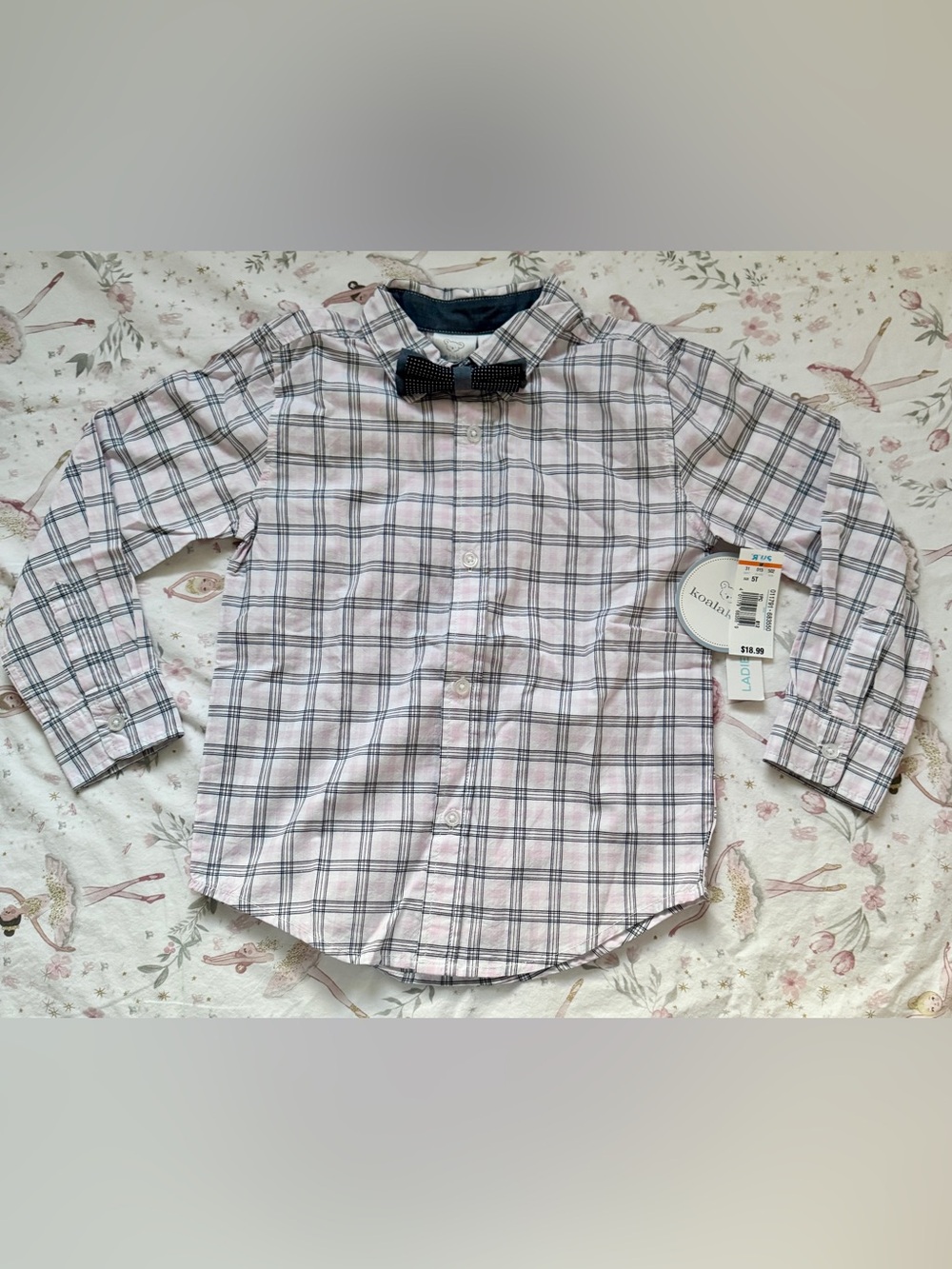 Koala Kids NWT Plaid Button Down Shirt & Bow Tie Size 5T Cotton